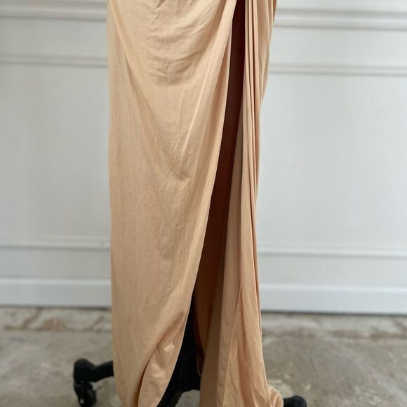 NWT Lovers + Friends KiKi Maxi Dress Tan Super Stretchy Ruched M - Picture 5 of 11